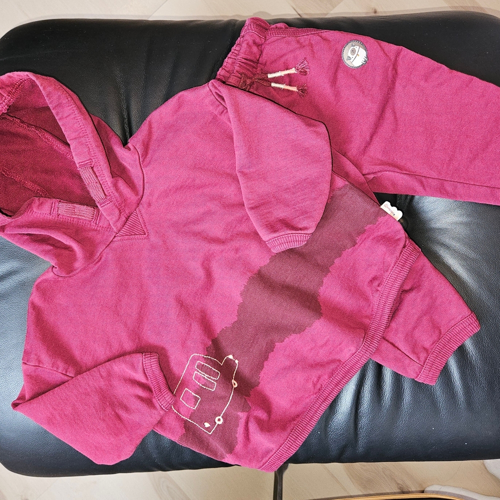 SOURIS MINI Burgundy Hoodie and Pants Set 6-12MO